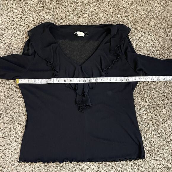 Vtg Women's‎ Sheer Black Ruffle Flare Bell Sleeve Blouse Witchy Whimsigoth Y2K M - Picture 9 of 10